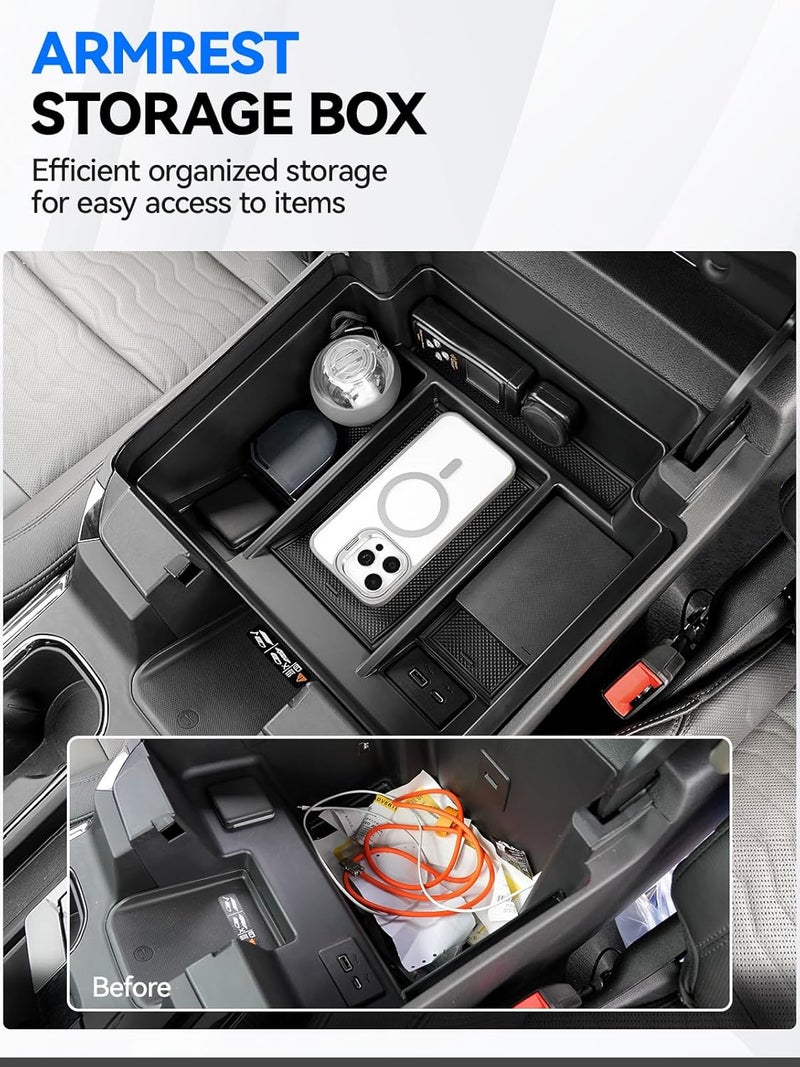 ELECFRESH 2PCS Center Console Organizer Tray for 2022 2023 2024 2025 Chevrolet Silverado Accessories, Armrest Storage Box and Center Console Storage for Chevrolet Silverado - Image 2